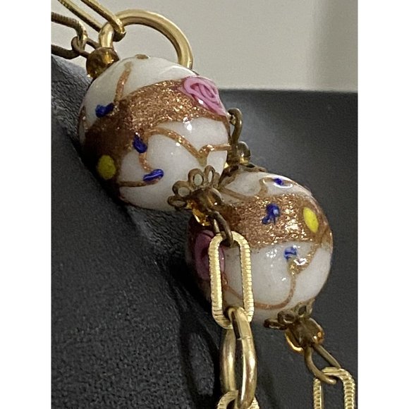 Vintage Venetian? Glass Wedding Cake Lamp Work Beaded Necklace White Pink Gold - Picture 5 of 13